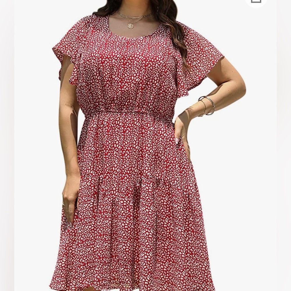 Nemidor Womens Casual Plus Size Ruffle Sleeve Summer Boho Chiffon Print